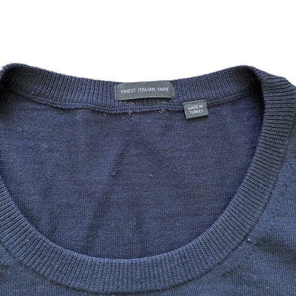 Hugo Boss Pure Wool Pullover Sweater Lightweight Crew Neck Navy Blue Men's XXL - Picture 2 of 7